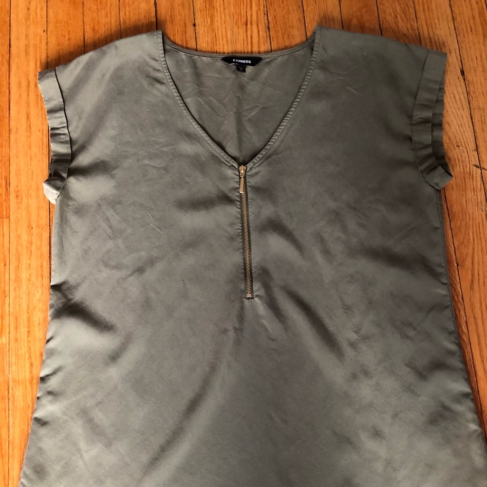 Express Moss Green Top with Gold Zipper